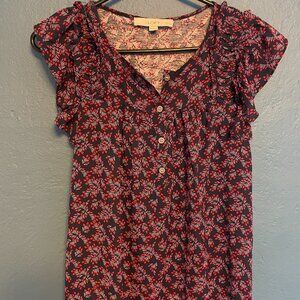 Loft women's size XS Petite short-sleeve, navy viscose shirt